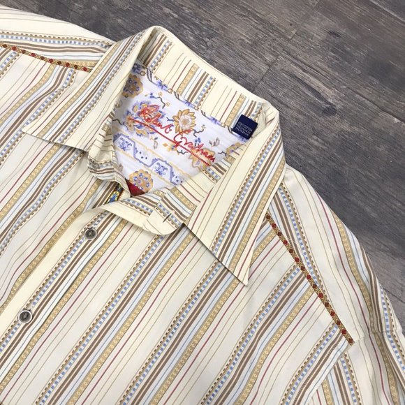 Robert Graham Button Up Shirt Mens Size XL Long Sleeves Flip Cuff Striped India - Picture 10 of 10